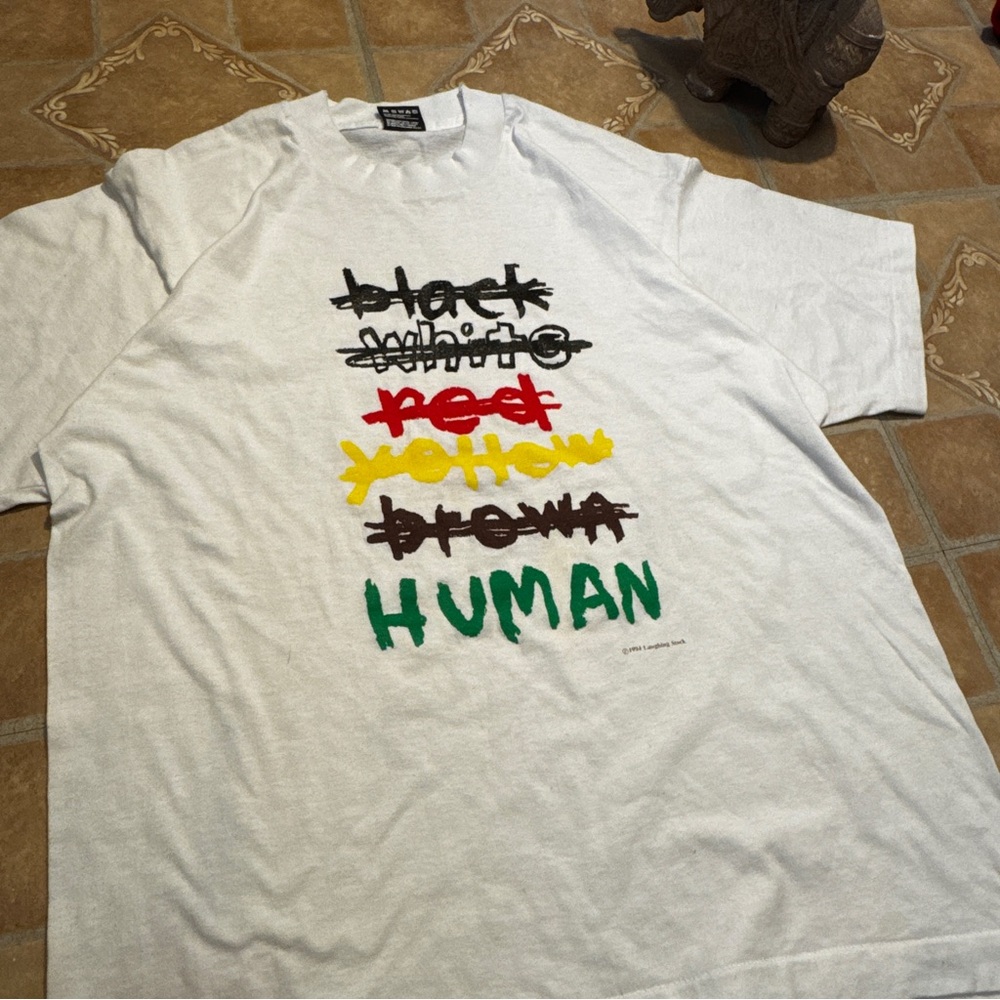 Vintage 1994 "HUMAN" Racial Equality T-Shirt | Fruit of the Loom BEST | L.